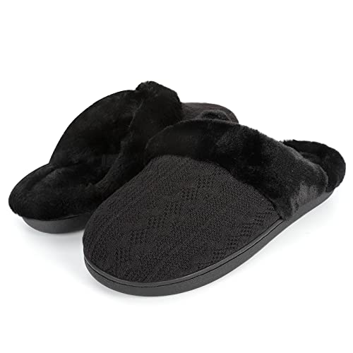 AONETIGER Hausschuhe Damen Flauschige Warme Hausschuhe Herren Winter Bequeme Plüsch Pantoffeln Kunstpelz Gefüttert Rutschfeste Memory Foam Slippers(38/39EU,Schwarz) Cover
