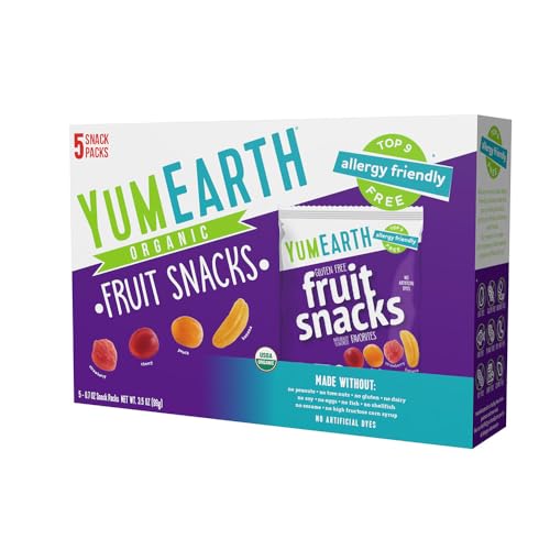 YumEarth Organic Assorted Flavor Fruit Snacks - Allergy Friendly (Top 9 Free), No Artificial Dyes or Flavors, Non GMO, Gluten Free, Vegan Candy Snacks - 0.7 Ounce (Pack of 5) (3.5 Ounce Box (Pack of 5), Fruit)