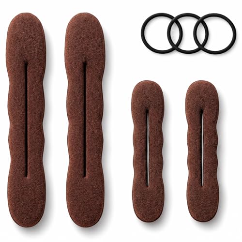 Styla Hair Magic Bun Maker (2 Small, 2 Large) Foam Sponge Bun Shaper Hair Accessories (Brunette)