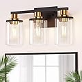 DORESshop Bathroom Light Fixtures, 3-Light Black and Gold Bathroom Lights Over Mirror with Clear Glass Shade,Vanity Lights for Bathroom Hallway Bedroom Living Room, ETL Listed