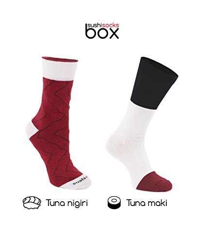 Rainbow Socks - Men's Women's - Sushi Socks Box Tuna Maki Tuna - 2 Pairs3