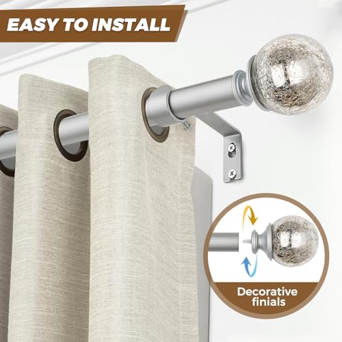 KAMANINA Crackle Glass Replacement Finials for 1 Inch Curtain rods, M6 Standard Screw Curtain Rod Finials, Silver, Set of 2 - Thumbnail 2