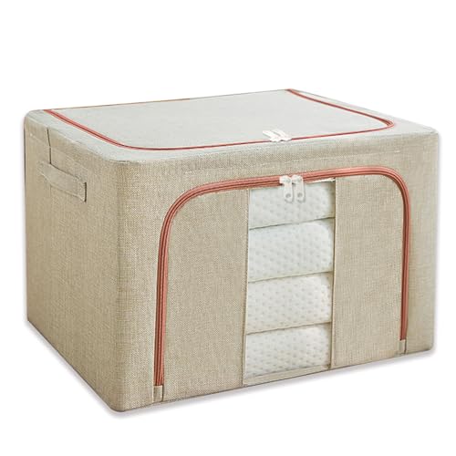 Caixa Organizadora Guarda Roupa Armário de Multiuso, para Armazenar Edredons, Roupas 66L (Bege)