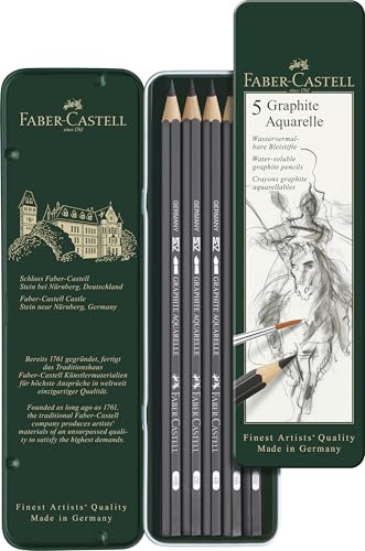 FABER-CASTELL 117805 - Set de crayons Graphite Aquarell, 5 pièces, contenu: HB, 2B, 4B, 6B, 8B