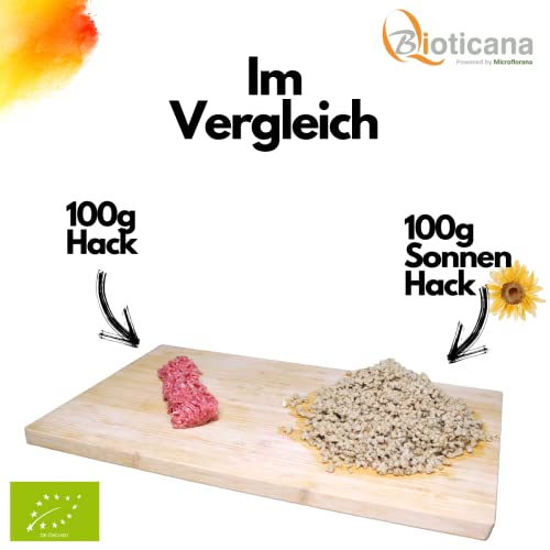 Fleischersatz aus BIO Sonnenblumenprotein – BIOTICANA® veganer Hackfleischersatz – 500 g Vorteilspack – 50% Protein, Low Fat & wenig Kohlenhydrate – Frei von Soja & Zusatzstoffen - Beliebt & lecker