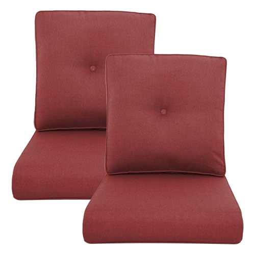 Outdoor Wicker Chair Cushions 2 Packs - Outside High Back Thick Water-Resistant Cushion 22x24 with Zipper Cover for Patio Glider Rocking Chairs Loveseat Couch  Red/Buckle