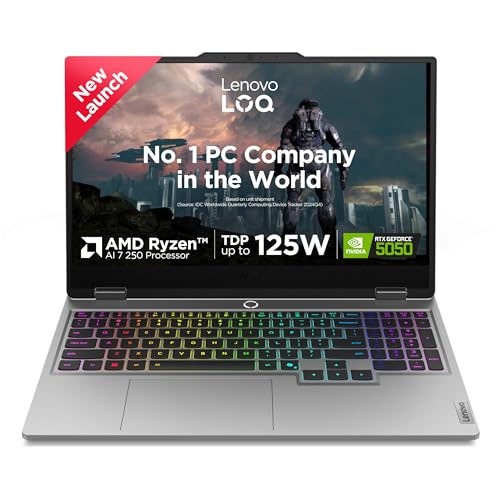 Lenovo LOQ 2025 AMD Ryzen 7 250| NVIDIA RTX 5050 8GB (16GB RAM/1TB SSD/144Hz Refresh Rate/440 AI TOPS/15.6" (39.6cm)/Windows 11/Office 2024/3 Mon. Game Pass/Grey/2.4Kg), 83JG008KIN