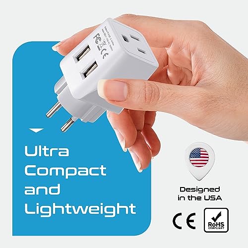 Image of Ceptics Israel, Palestine Travel Adapter Plug with Dual USB - USA Input - Type H - Ultra Compact - Perfect for Cell Phones, Laptop, Camera Chargers, iWatch, iPhone and More (CTU-14)