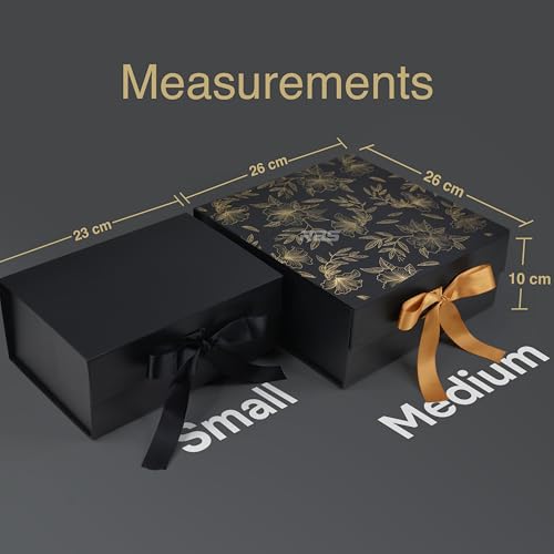 Image of RBS-Medium Black Magnet Gift Box 26x26x10cm Decorative Floral Gift Boxes for Presents (1 Pack) Box for Gift Packing Multipurpose Cardboard Box for Gift (Black Gold Floral MGT)