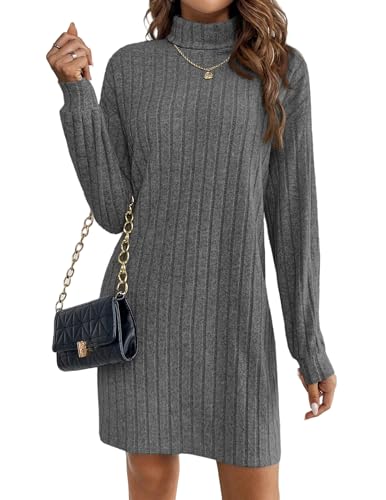 Zeagoo Pulloverkleid Damen Strickkleid Langarm Rollkragenkleid Winterkleid Modisch Elegant Bequemes Rippstrick Kleid Figurbetont Herbst Outfit Alltag...
