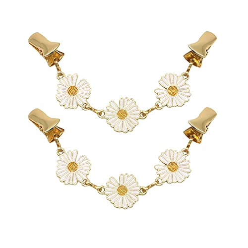 2 Pcs Daisy Sweater Shirt Clips Flower Cardigan Collar Clips Dresses Shawl Clips Brooch Clips for Women Girls White