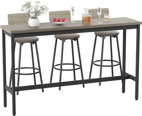 Elevon 63 in Long Bar Table Set with 3 PU Upholstered Bar Stools,...