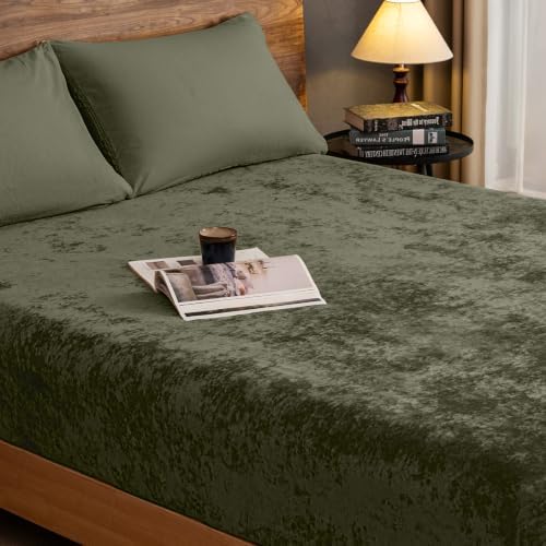 PHF Truly Velvet Fitted Sheet Only Full Size, Luxury Super Soft Cozy Fuzzy Fleece Bottom Sheet, Deep Pocket Up to 16",Strenghth Elastic Band, Suitable for Fall Winter Spring,No Pillowcases,Deep Depths — view 6
