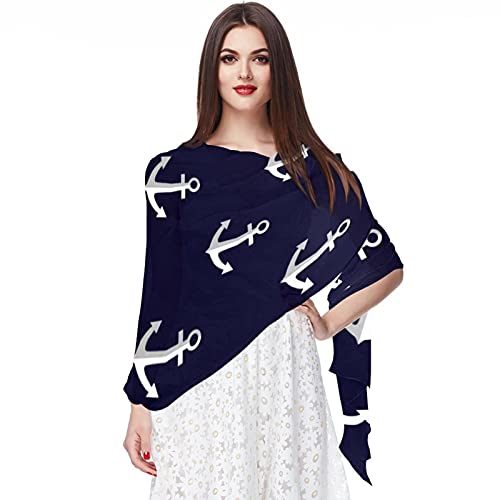 Estilo de mar ancla azul oscuro patrón mujeres suave gasa pashmina chal abrigo bufanda para dama de honor boda formal fiesta vestido de noche, Multicolor
