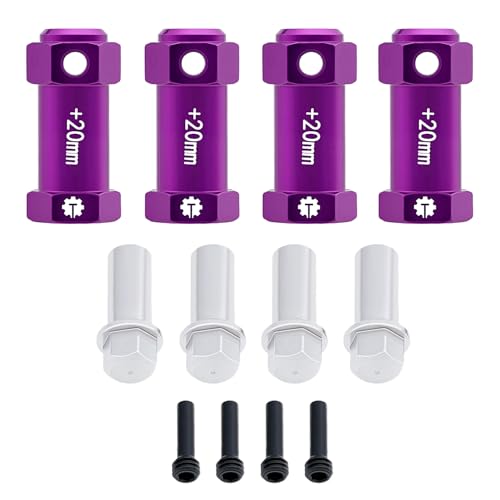 Adaptateurs hexagonaux 12mm en aluminium violet pour buggy Axial 1/8 AXP8, lot de 4