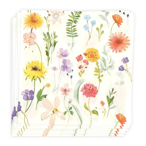 40 Pcs Floral Napkins, Colorful Floral Paper Napkins, 2 Ply Flower Serviettes for Birthday, Baby Shower, Picnic, Wedding Anniversary, Banquet, Party Table Decoration, 33x33 cm