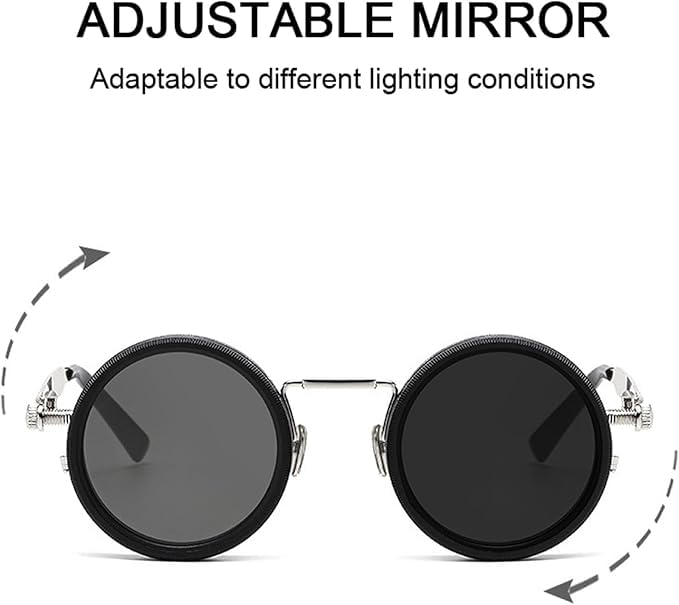 Image of Adjustable Tint Sunglasses 1-9 Gear | Polarized Round Black Lens | UV400 Protection | Retro Unisex Dimming Sunglasses (Black)