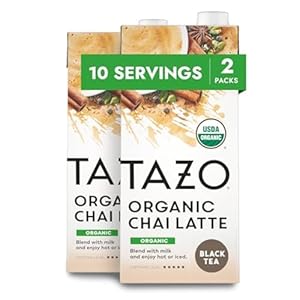 TAZO Organic Chai Latte, Black Tea Concentrate, Easy-to-Serve Chai Tea for Everyday Lattes, Hot or Iced Tea and Mocktails, 32 oz Tea Mix Carton (Pack of 2)