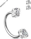 OUFER Horseshoe Nose Rings Studs, 316L Surgical Steel Double Shiny Clear CZ Nose Rings For Women, 20G 7MM Internally Threaded Cartilage Earrings, Lip Eyebrow Helix Ear Piercing Jewelry