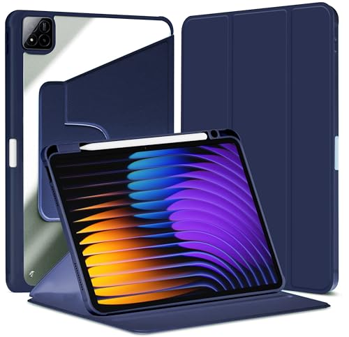 Image of TGK Rotating Case for Xiaomi Mi Pad 7 11.2 inch /Pad 7 Pro with Pencil Holder Trifold Stand Cover Clear Back (Dark Blue)