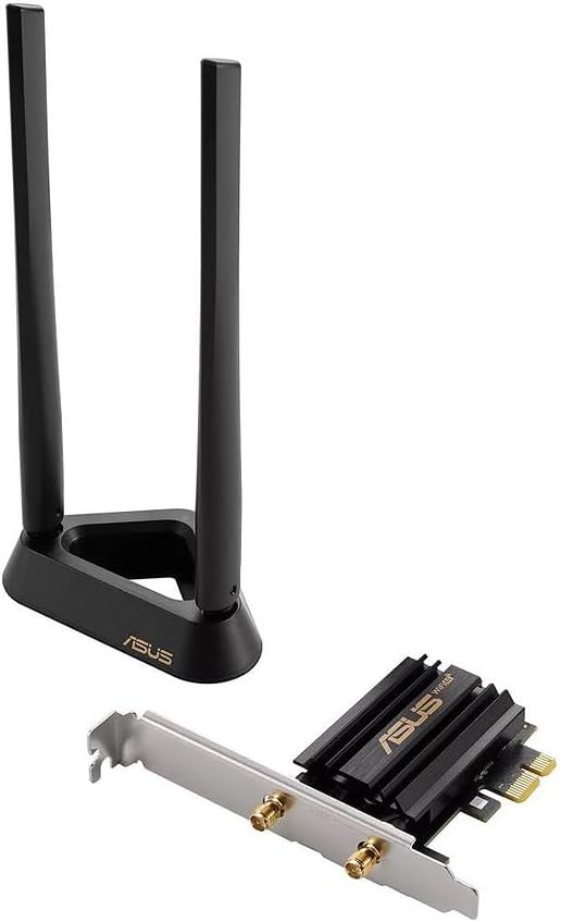 PCE-AXE59BT WiFi 6E PCI-E Adapter with 2 external antennas, magnetized base, supporting 6GHz band, 160MHz, Bluetooth 5.2, WPA3 network security, OFDMA, MU-MIMO - Black