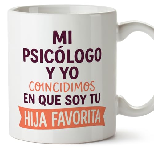 Imagen de MUGFFINS taza mamá y papá con frase Mi psicólogo y yo coincidimos en que soy tu hija favorita en Español regalo madre y padre original regalo cumpleaños madre y padre navidad progenitores v1