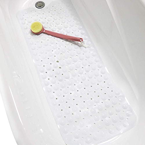 Wimaha Badkuipmatten antislip schimmelbestendig, extra lange badmatten antislip matten voor badkamer, antibacterieel, BPA, latex ftalaatvrij, machinewasbaar, ideaal voor kinderen baby, 39x16in, wit