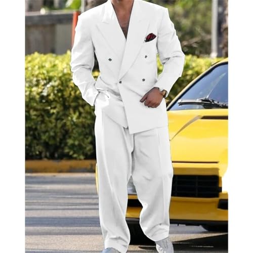 Men's Formal Wedding Suit 2 Piece Set Business Casual Loose Blazers and Pants4