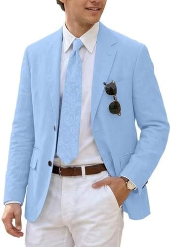 Lightweight Suit Men's Blazer Casual Slim Fit Sport Coats Jacket Two Button Slim Fit Blazers Suit Wedding Blazers Light Blue XS