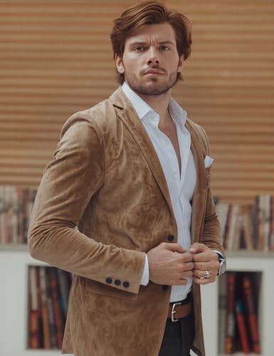 Men's Suede Casual Blazer with Notch Lapel Two-Button Closure for Office Dinner & Year-Round Wear2