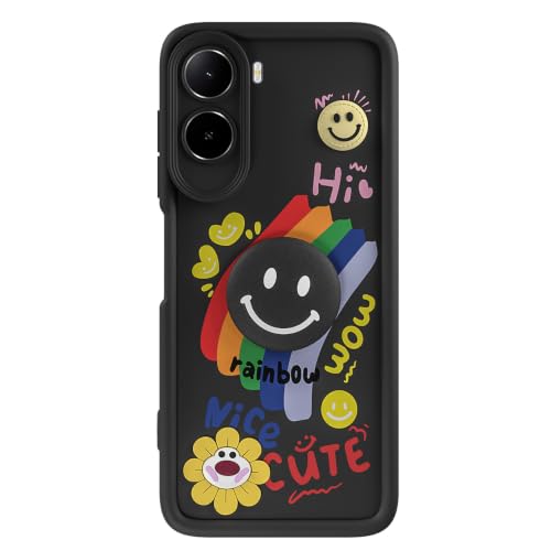Image of Pikkme Back Cover for Mi Redmi A7 Pro /Poco C85x 5G / C81 | Soft Silicone| Cute Rainbow Smile & 3D Cartoon Flower Design | Shockproof Raised Camera Protection Bumper Case (Black)