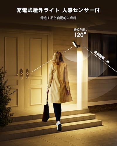 10000mAh 充電式ライト 人感センサー付 リモコン付き Type-C充電式 自動点灯/消灯 LED 防犯ライト 防犯センサー照明 室内 室外 3段階調色 無段階調光 30分/60分タイマー 小型 軽量 IP65防水 防犯モード 緊急対策 家/玄関/壁掛け/ガーデン/庭先/フェンス/パティオ 日本語取扱説明書付き [5]