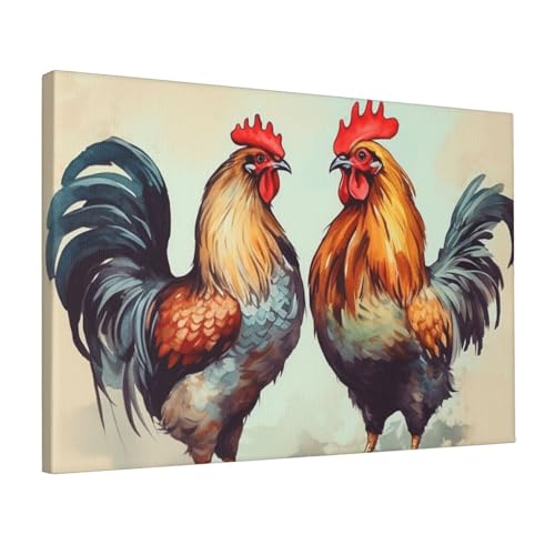 Toile murale vintage haut de gamme JHLMN peinture coq et poule pour salon