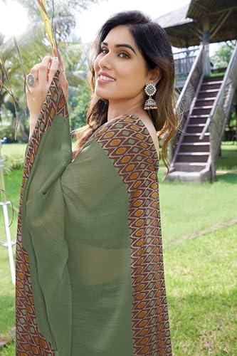 Image of MIRCHI FASHION Saree for Woman Chiffon Georgette Polka Dot Border | Plain Lightweight Women's Sari with Printed Pallu and Blouse Piece