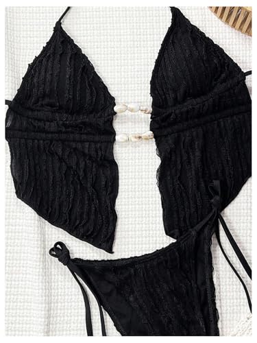 Image of RoseSeek Women's 2 Piece Boho Polka Dots Beaded Bikini Sets Sexy Swimsuits