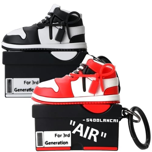 Image of [2Pack] Gedicht for Apple Airpods 3rd Generation Case Cover, Cute Cartoon Shoe Box Soft Silicone Protective Cases for AirPods 3 Case with Keychain for Women Men, Red+Black