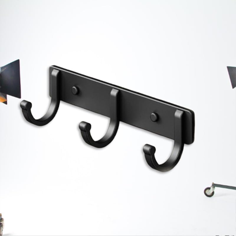 1pc Multifunctional Hanger Wall Mount, Punch Free Coat Hook, Wall Hanger with 3 Hooks for Hanging Coats, Hats, Jackets, Clothes, Bathroom Supplies, Black Aluminium