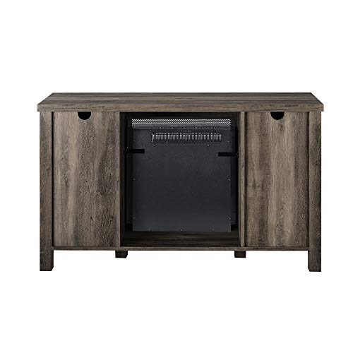 Walker Edison Tall Farmhouse Metal Mesh Barndoor And Wood Universal Fireplace Tv Stand Or Tv's Up To 55" Flat Screen Living Room Storage Entertainment Center, 48 Inch, Grey Wash #TOP5