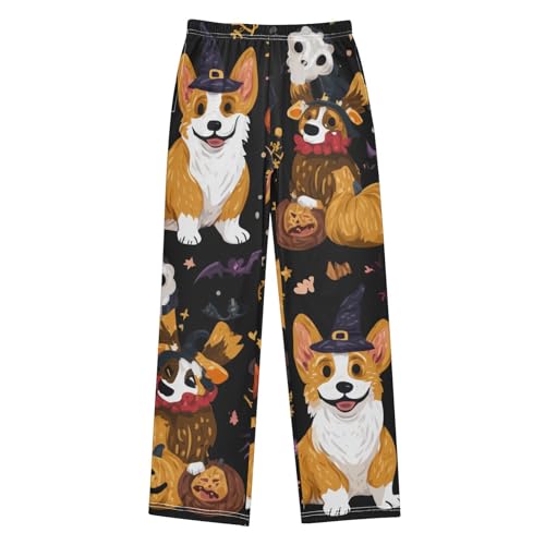 Halloween Corgi Dog Witch Boys Long Pants Soft Trousers Elastic Waist Kids Lounge Bottoms with Pockets S-XL