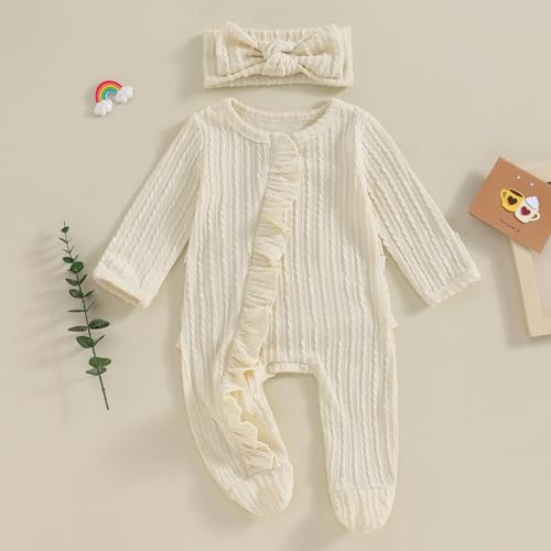 YINGISFITM Baby 3 6 Months Girl Clothes Newborn Onesie Ruffle Long Sleeve Ribbed Romper Jumpsuit One Piece Hospital Outfit2