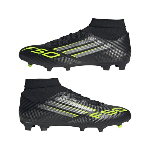 adidas Unisex F50 League Mid Firm Ground/Multi Ground Football Boots, Core Black/Iron Metallic/Lucid Lemon, 11 UK - Image 5