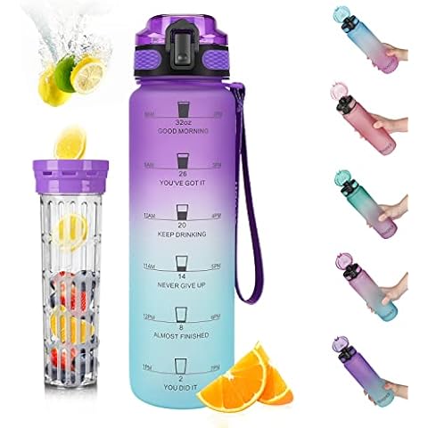 Opard 32oz Sports Water Bottle with Motivational Time Marker to Drink, Reusable BPA Free Tritan with Filter for Gym and Outdoor Cover