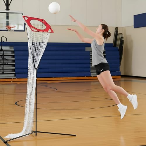 Volleyball Setter Trainer Net with 3 x3ft Target Hoop, Portable Volleyball Setting Trainer Adjustable Height Angle for Serving, Spiking and Setting Training, Indoor Outdoor Practice — view 5