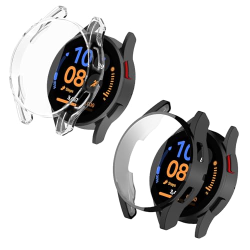 2 pezzi Cover Compatibile con Samsung Galaxy Watch FE 40mm Custodia Protezione Pellicola con Copertura Completa per FE 40mm + Trasparente tpu nero