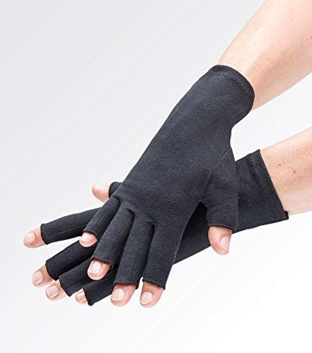 Compression Gloves for Arthritis Pain Relief. Comfy Black Fingerless Gloves for Women or Men. Joint Support for Rheumatoid and Osteoarthritis, Raynauds, Lymphedema, Dupuytrens. Daily use eg Typing -L