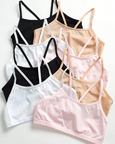Rene Rofe Girls' Kaylee Or Zoey Training Bra – 8 Pack Comfort Stretch Cami Bralette (7-14), Size Large, Black/White/Nude/Pink #TOP2