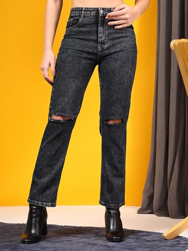 Image of KOTTY Women's Relaxed Fit Solid Comfortable and Strechable Ankle Lengrh Jeans