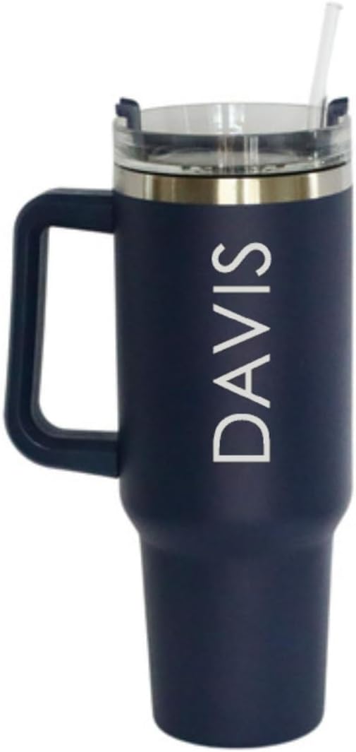 Personalized Large 40 oz Matte Finish Tumbler Double Wall Insulated Screw Lid with Straw (Hot Pink)