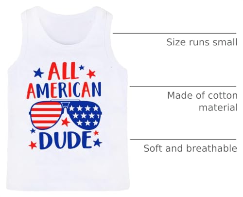 Image of 4th of July Tank Tops Toddler Boys American Flag Shirts Kids Patriotic T-Shirts Sleeveless Top 100% Cotton Tees 1-7T