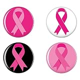4 Pcs Breast Cancer Awareness Button Pins Round Pink Ribbon Button Badge Pins Novelty Breast Cancer